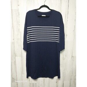 24/7 Maurices Navy Blue Stretch Rayon Knit Dress Sz Large White Stripes Soft